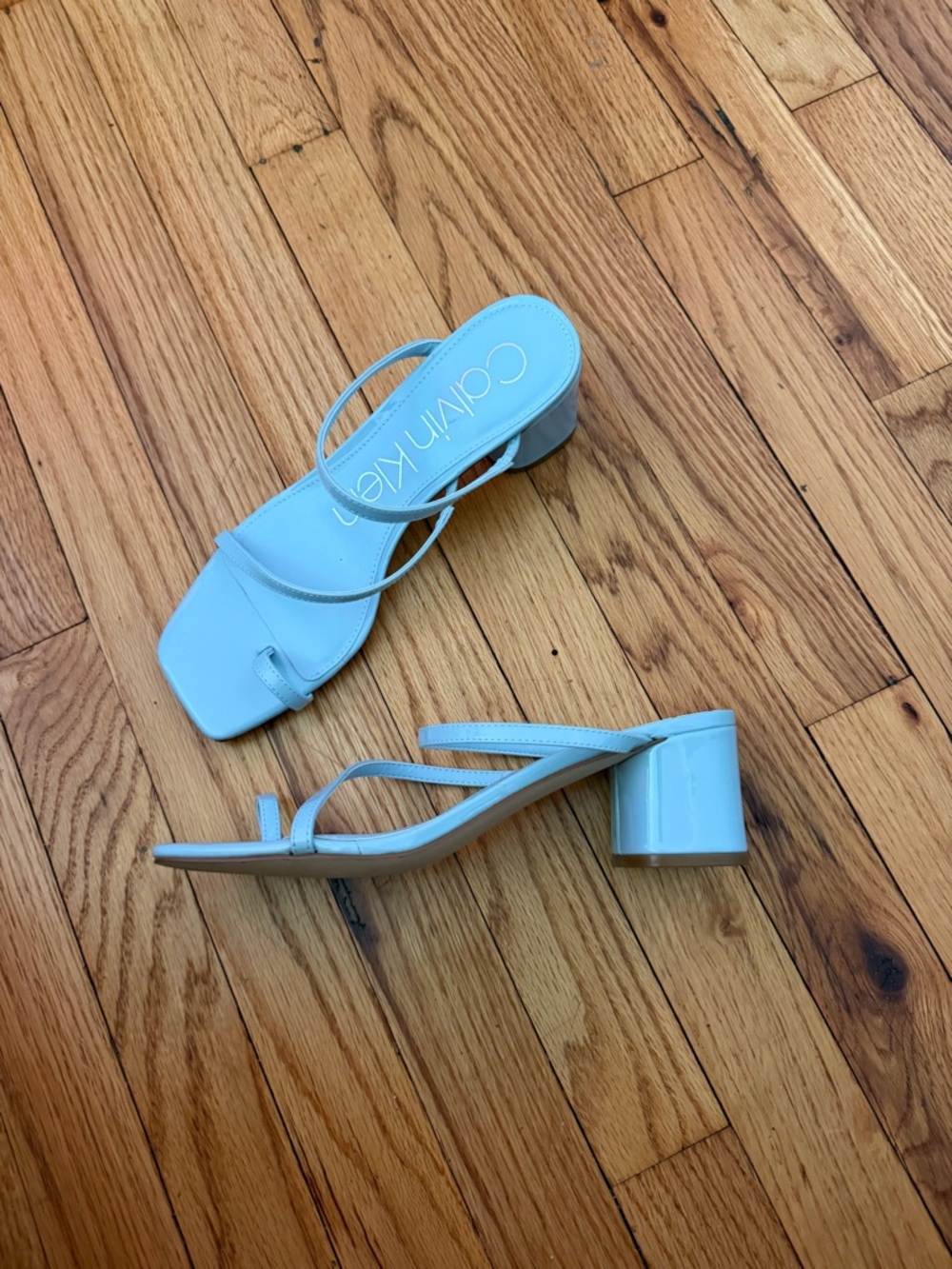 NWOT Calvin Klein Belma Chunky Sz 9 Pale Blue Strappy Square-Toe Block Sandals